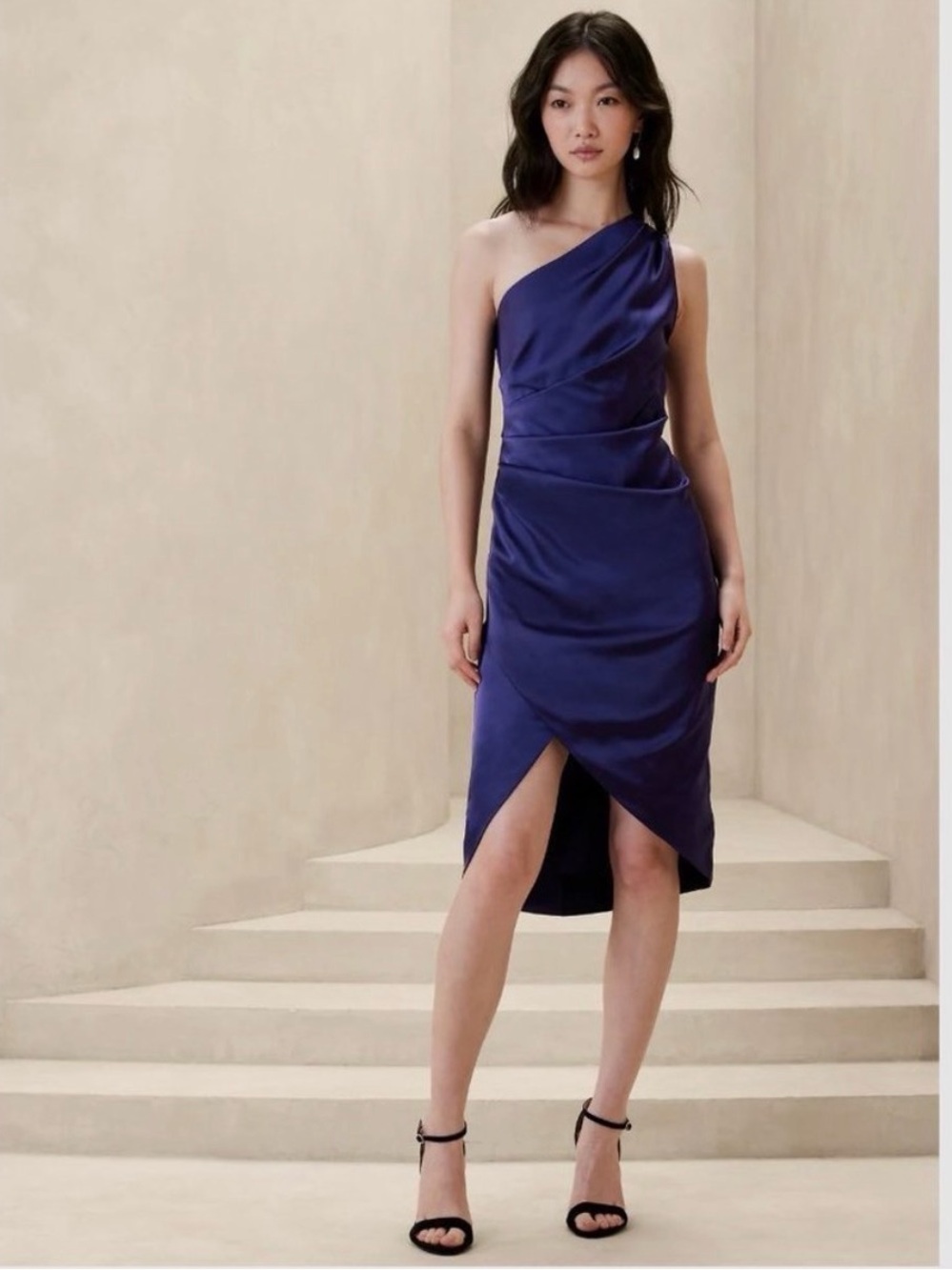 NWT Banana Republic Factory One-Shoulder Satin Dress in Royal Blue